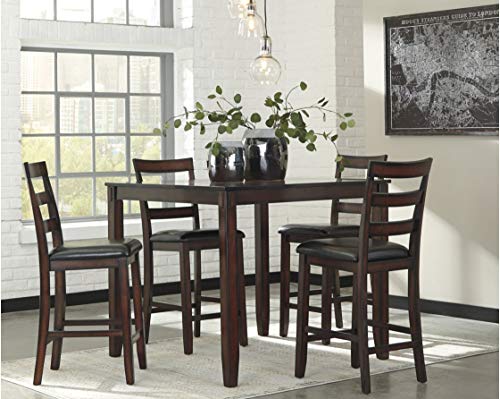 Signature Design by Ashley Coviar 6 Piece Dining Set, Includes Table, 4 Chairs & Bench, Dark Brown & Coviar 5 Piece Counter Height Dining Set, Includes Table & 4 Barstools, Brown