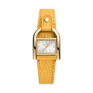 fossil women's harwell quartz stainless steel and leather three-hand watch, color: gold, yellow (model: es5281)