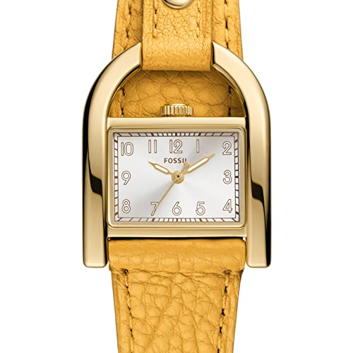 Fossil Women's Harwell Quartz Stainless Steel and Leather Three-Hand Watch, Color: Gold, Yellow (Model: ES5281)