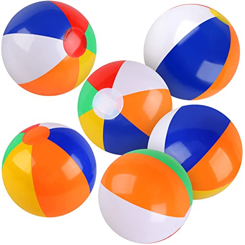 6 Packs Beach Ball, PVC Beach Balls Bulk, Classic Rainbow Mini Beach Balls, Diameter 10” Outdoor Sports Beach Balls for Pool Party Gift Decoration, Beach Toys, Pool Toys Water Games Seaside