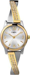 timex women's fashion stretch bangle 25mm watch - two-tone expansion band silver-tone dial two-tone case