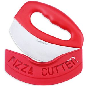 Suanyok Premium Pizza Cutter Food Chopper-Super Sharp Blade Stainless Steel Pizza Cutter Rocker Slicer with Protective Sheath Multi Function Pizza Knife Kitchen Tools,Dishwasher Safe (Red)