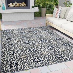 loomaknoti tecopa kidore 8' x 10' blue geometric indoor/outdoor area rug