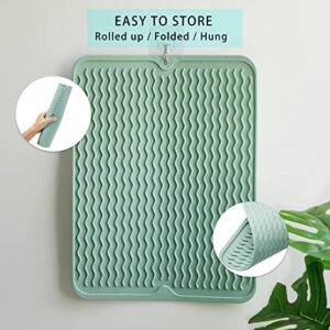 Dish Drying Mat, 2 Pack Silicone Drying Mat for Kitchen Counter, 16x12 Inches Dish Mat, Easy Clean Eco-friendly, Heat-resistant Mat (Pink+Green)