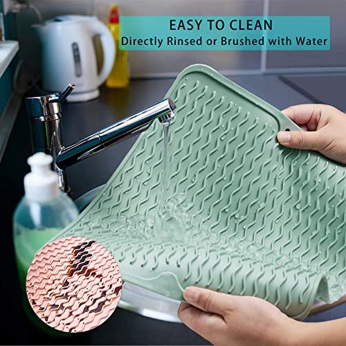 Dish Drying Mat, 2 Pack Silicone Drying Mat for Kitchen Counter, 16x12 Inches Dish Mat, Easy Clean Eco-friendly, Heat-resistant Mat (Pink+Green)