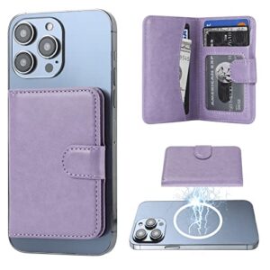 bocasal for magsafe wallet magnetic card holder, rfid blocking leather card slots for iphone 14/13/12 pro/max/plus, adjustable kickstand flip mag safe wallet (purple)