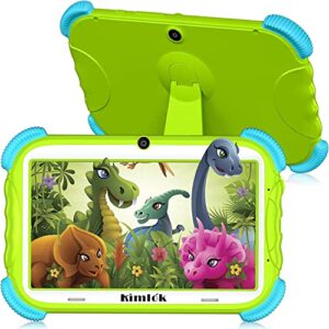 kimlok kids tablet tablet for kids，android 11, 7 inch 2gb+32gb, wifi, parental control app，dual camera, bluetooth, friendly learning tablets for kids with case included for boy and girl green