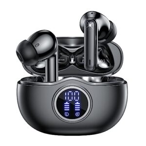 wireless earbuds bluetooth 5.3 headphones 40 hrs playtime with led display, deep bass stereo and noise cancelling bluetooth ear buds ip7 waterproof wireless earphones with mic for iphone android black
