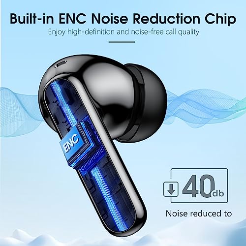 Wireless Earbuds Bluetooth 5.3 Headphones 40 Hrs Playtime with LED Display, Deep Bass Stereo and Noise Cancelling Bluetooth Ear Buds IP7 Waterproof Wireless Earphones with Mic for iPhone Android Black