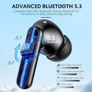 Wireless Earbuds Bluetooth 5.3 Headphones 40 Hrs Playtime with LED Display, Deep Bass Stereo and Noise Cancelling Bluetooth Ear Buds IP7 Waterproof Wireless Earphones with Mic for iPhone Android Black