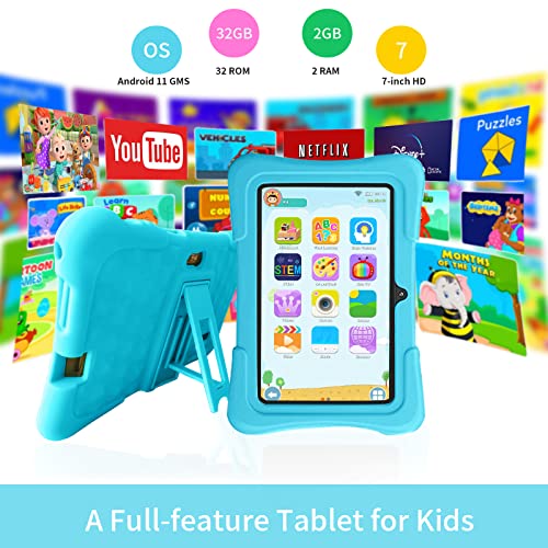 7 inch Tablet for Kids 2GB 32GB Android 11 Preinstalled Parental Control Children Education Toddler Tablet with Shockproof Kickstand Case, GMS Certified, Google Tableta YouTube