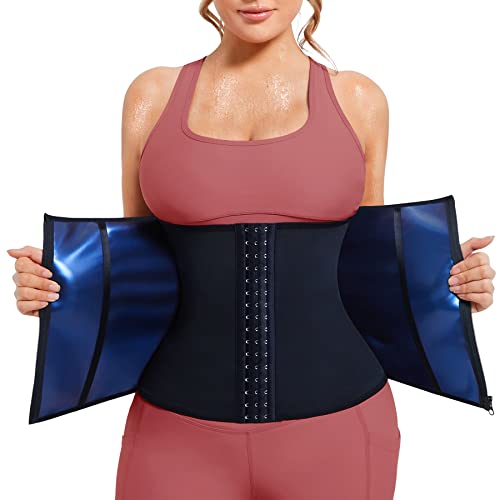 KUMAYES Sweat Waist Trainer Trimmer for Women Lower Belly Fat Workout Belt Sweat Band Weight Loss Sauna Suit Hot Body Shapers Black