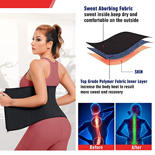 KUMAYES Sweat Waist Trainer Trimmer for Women Lower Belly Fat Workout Belt Sweat Band Weight Loss Sauna Suit Hot Body Shapers Black