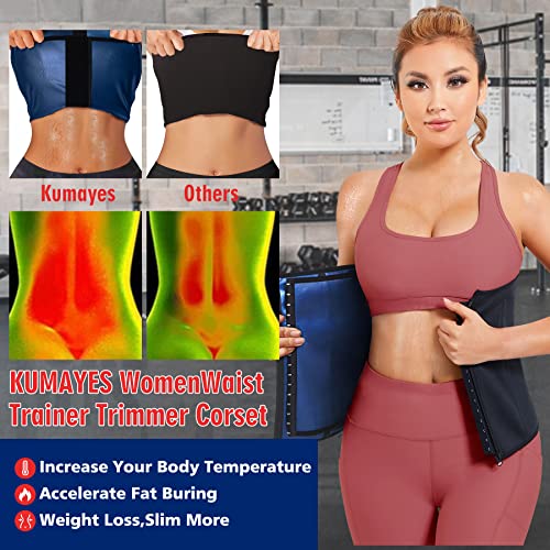 KUMAYES Sweat Waist Trainer Trimmer for Women Lower Belly Fat Workout Belt Sweat Band Weight Loss Sauna Suit Hot Body Shapers Black