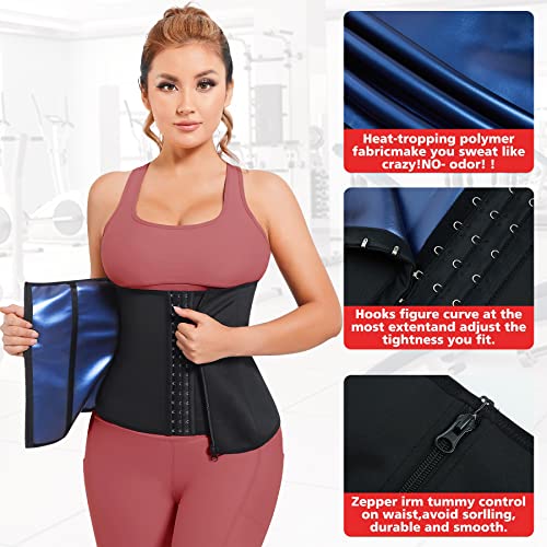 KUMAYES Sweat Waist Trainer Trimmer for Women Lower Belly Fat Workout Belt Sweat Band Weight Loss Sauna Suit Hot Body Shapers Black