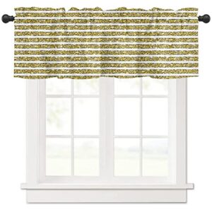 millxiu kitchen curtain valance 54x18 inch white gold stripes window valance for kitchen and bathroom,rod pocket short valances window treatment