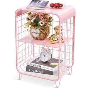 apexchaser metal side table,cute pink nightstand,3 tier end table with storage,vintage bedside table,girls bedroom furniture,small coffee table for living room,bedroom,dorm