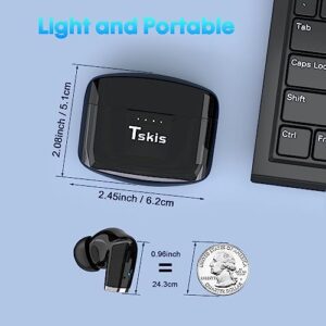 TSKIS True Wireless Earbuds Bluetooth 5.3 Built-in ENC Call Noise Cancelling Mic,48H Playtime IPX8 Waterproof Ear Buds Deep Bass Earphones in-Ear Stereo Headphones for Work,Sport (Black pro)