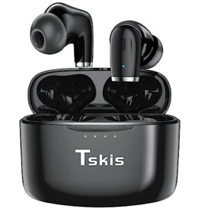 tskis true wireless earbuds bluetooth 5.3 built-in enc call noise cancelling mic,48h playtime ipx8 waterproof ear buds deep bass earphones in-ear stereo headphones for work,sport (black pro)