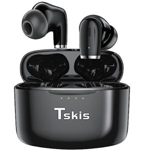 TSKIS True Wireless Earbuds Bluetooth 5.3 Built-in ENC Call Noise Cancelling Mic,48H Playtime IPX8 Waterproof Ear Buds Deep Bass Earphones in-Ear Stereo Headphones for Work,Sport (Black pro)