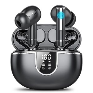 wireless earbuds bluetooth headphones 5.3, 50h playtime bluetooth earbuds built in noise cancellation mic with led digital display charging case, ipx7 waterproof ear buds for iphone android (black)