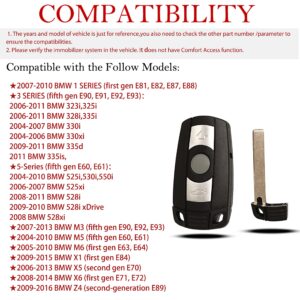 Key Fob Remote Replacement Fits for BMW 325i 328i X1 X5 X6 Z4 M3 M5 1/3/5 Series CAS3 2005 2006 2007 2008 2009 2010 2011 2012 2013 KR55WK49127 KR55WK49123 Keyless Entry Remote Control 66126986583