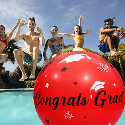 Hiboom 60 Inch Graduation Beach Ball Class of 2023 Giant Beach Ball Inflatable Large Beach Ball Blow up Plastic Graduation Party Supplies for Summer Pool Party Favors Water Games (Red Black)