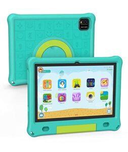 10 inch kids tablet, android 12 tablets for kids, toddler tablet with 3gb ram 64gb rom, dual camera 1280x800 hd ips touchscreen 6000mah pre-installed parental control kid-proof case (blue-green)