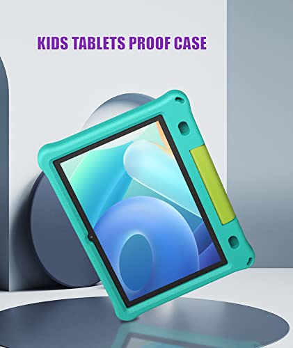 10 Inch Kids Tablet, Android 12 Tablets for Kids, Toddler Tablet with 3GB RAM 64GB ROM, Dual Camera 1280x800 HD IPS Touchscreen 6000mAh Pre-Installed Parental Control Kid-Proof Case (Blue-Green)