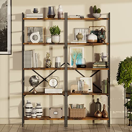 Shintenchi 5 Tiers Bookshelf, Classically Tall Bookcase Shelf, Industrial Book Rack, Modern Book Holder in Bedroom/Living Room/Home/Office, Storage Rack Shelves for Books/Movies-Rustic Brown