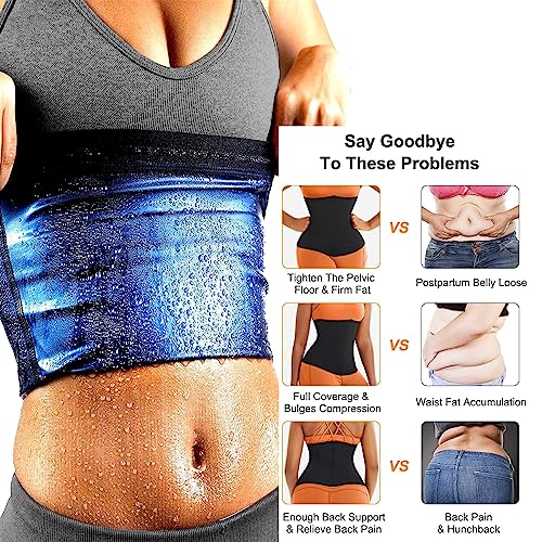 REMEBSWEAT Waist Trimmer for Women, Waist Trainer Sauna Belt, Neoprene-free Waist Cincher, Sauna Slimming Belt Blue