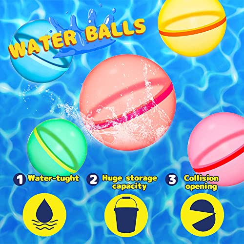 Reusable Water Balloons for kids, Summer Party, Bath Toy, Water Battle Game, Water Park, Latex-Free Silicone Fast Self-Sealing Water Bomb Splash Fun for Kids and Adults (Pack 16)