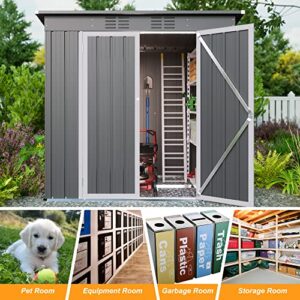 Hootata 6' × 4' Metal Outdoor Storage Shed with Door & Lock, Galvanized Waterproof Garden Storage Tool Shed with Base Frame for Backyard Patio, Grey