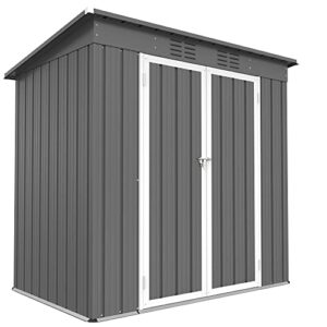 Hootata 6' × 4' Metal Outdoor Storage Shed with Door & Lock, Galvanized Waterproof Garden Storage Tool Shed with Base Frame for Backyard Patio, Grey