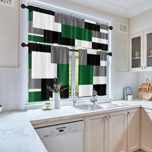 Tayney Green Geometric Kitchen Curtains Checkered Window Curtains and Valances Set 36 Inch, Black Grey White Short Tier Curtain for Kitchen, Modern Abstract Small Kitchen Decor