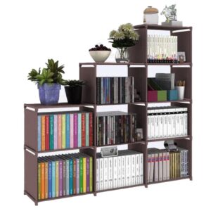 hostarme bookshelf kids 9 cube book shelf organizer bookcase diy for bedroom classroom office (brown)