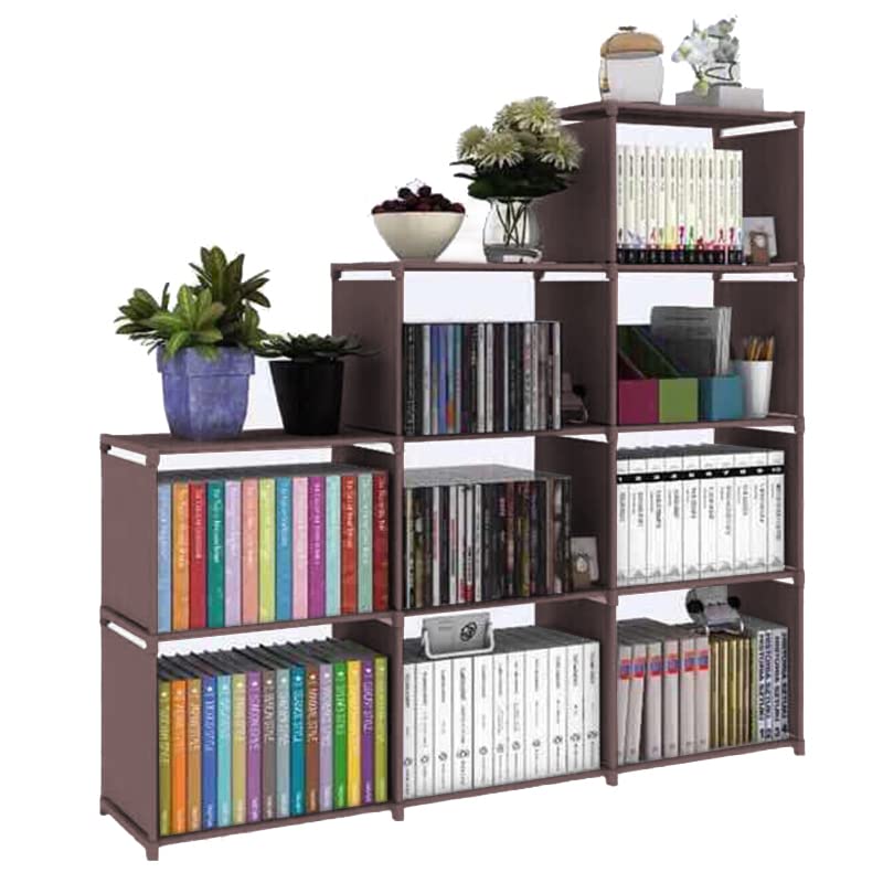 HOSTARME Bookshelf Kids 9 Cube Book Shelf Organizer Bookcase DIY for Bedroom Classroom Office (Brown)