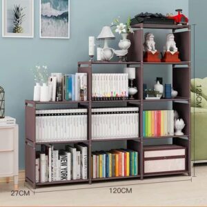 HOSTARME Bookshelf Kids 9 Cube Book Shelf Organizer Bookcase DIY for Bedroom Classroom Office (Brown)