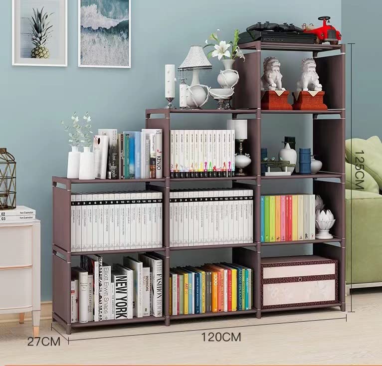 HOSTARME Bookshelf Kids 9 Cube Book Shelf Organizer Bookcase DIY for Bedroom Classroom Office (Brown)