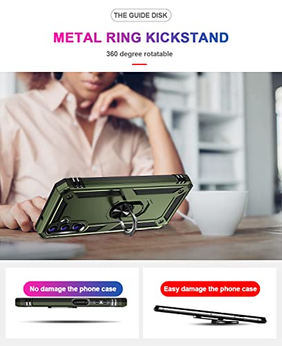 YAUPON a14 5g case Military Bracket Phone case with Metal Kickstand Ring Fall Protection Holder Cases Stand Cover for Samsung Galaxy A14 5G 6.6 inch - Army Green