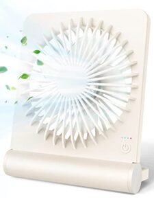 ferrisa desk fan, small but powerful, portable fan battery operated, 220° tilt folding ultra quiet person mini fan, strong wind, 3 speed adjustable for home office desktop travel camping (beige)