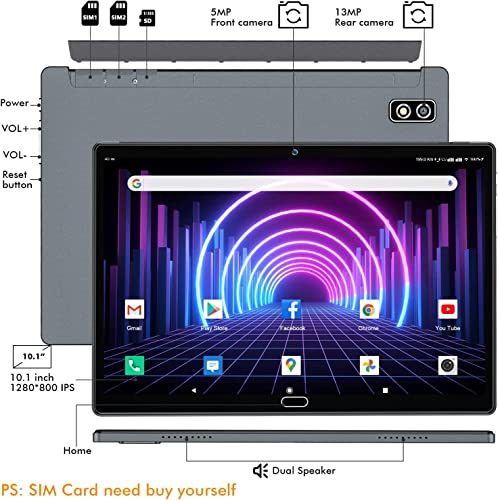 Android 11.0 Tablet 10 in,2 in 1 Tablet PC,4GB RAM 64GB ROM 256GB Expandable,Wi-Fi, Octa-Core Processor Google Certified Tablet with Keyboard 13 MP Camera 4G Cellular Dual Sim Tablet