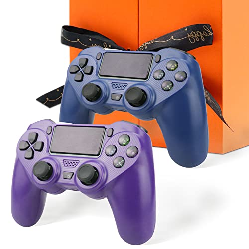 eeidc 2 Pack Wireless Controller for PS4, Remote Control for Playstation 4/Slim/Pro with Double Shock/Audio/Six-axis Motion Sensor(Purple and Blue)