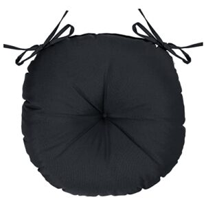 GUEGLSA Outdoor Tufted Round Cushions 15 inch, Waterproof Bistro Chair Cushions 15"x15"x4", Circular Seat Pads with Ties for Patio Garden, Set of 2, Black