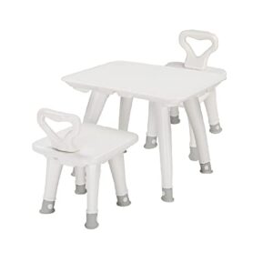 joymor kids table and chairs set of 3, hdpe material ideal of snack, game, craft, art, meal, white, 3 piece set