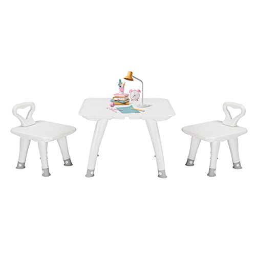 JOYMOR Kids Table and Chairs Set of 3, HDPE Material Ideal of Snack, Game, Craft, Art, Meal, White, 3 Piece Set