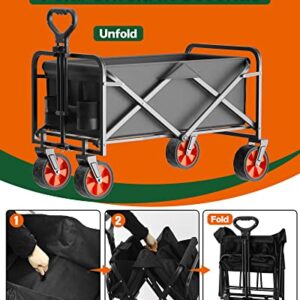 LOGARD Collapsible Folding Wagon,Heavy Duty Utility Beach Wagon Cart,Outdoor Camping Wagon