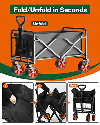 LOGARD Collapsible Folding Wagon,Heavy Duty Utility Beach Wagon Cart,Outdoor Camping Wagon