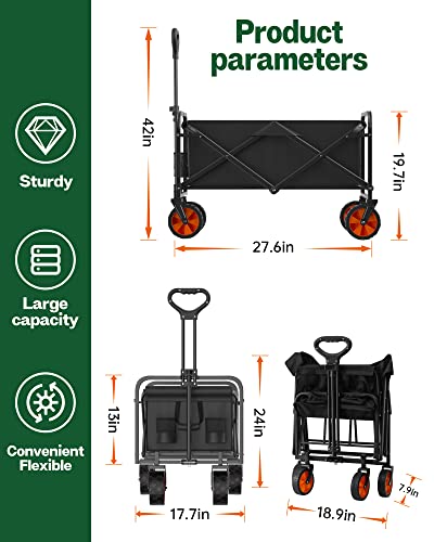 LOGARD Collapsible Folding Wagon,Heavy Duty Utility Beach Wagon Cart,Outdoor Camping Wagon