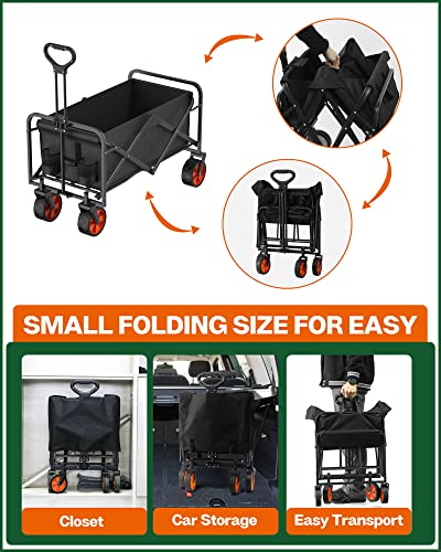 LOGARD Collapsible Folding Wagon,Heavy Duty Utility Beach Wagon Cart,Outdoor Camping Wagon